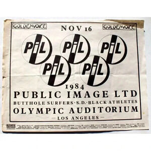 Vtg Rock Thrash Heavy Metal Band Concert Flyer Goldenvoice PIL Public Image LTD